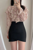 Long Sleeve Cute Bow Ruffled Blouse Shirt