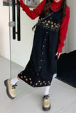 Flowers Pattern Embroidered Long Denim Dress