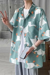Short Sleeve Goose Cartoon Printed Blouse Shirts