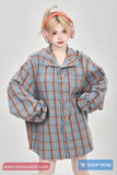 Long Sleeve Loose Plaid Pattern Hooded Shirt