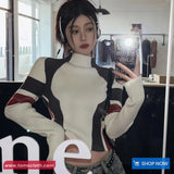 Long Sleeve Striped Patchwork Turtleneck Slim Sweater