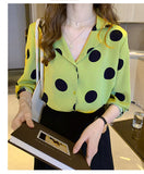 Long Sleeve Polka Dot Office Blouse Shirt