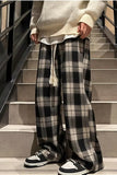 Loose Retro Fleece Plaid Long Pants