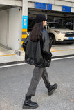 Long Sleeve Zipper Black Leather Women Jacket