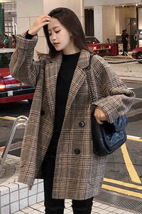 Loose Elegant Plaid Woolen Coat Jacket