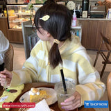 Long Sleeve Puppy Embroidered Striped Hooded Sweater