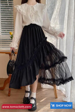 High Waist Asymmetrical Mesh Patchwork Ruffle Maxi Skirts
