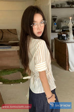 Half Sleeve Back Bandage Tie Striped Blouse Shirt