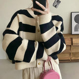 Long Sleeve Striped Knitted Cardigan Sweater