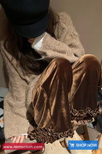 Loose Vintage Ruffles Wide Leg Velvet Pants