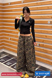 Loose Elastic Waist Camouflage Military Wide Leg Pants