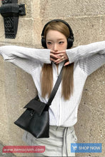 Long Sleeve Turn Down Collar Striped Cropped Sweater