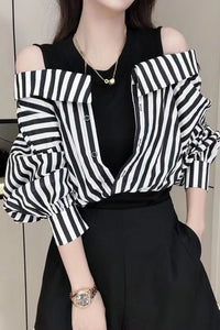 Fake Two Elegant Striped Blouse Shirts