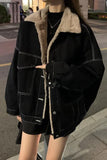 Casual Lapel Thick Warm Black Jeans Jacket