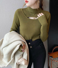 Sexy Cut Out Semi High Neck Knitted Sweater