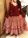 Retro Cute Strawberry Printed Long Skirts