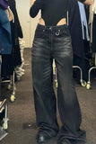 Loose Retro Washed Black Denim Jeans Pants