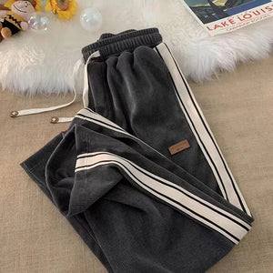 High Waist Side Striped Corduroy Sweatpants