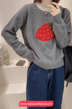 Long Sleeve Strawberry Printed Cute O-Neck Sweater