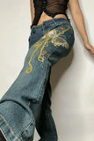 Retro Butterfly Embroidered Jeans Pants