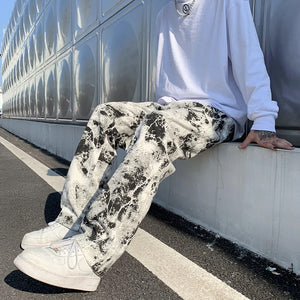 Hip Hop Black White Tie Dye Jeans Pants