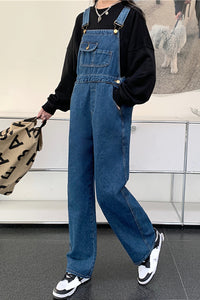 Loose Wide Leg Blue Denim Jumpsuits