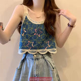 Sequined Stars Pattern Crochet Crop Tops