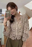 Long Sleeve Knitted Button Up Crochet Blouse Shirt