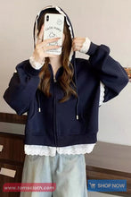 Vintage Loose Lace Patchwork Hooded Sweatshirt