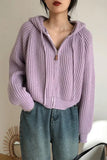 Long Sleeve Zip Up Hooded Knitted Sweater
