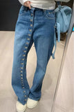 High Waist Retro Multi Button Style Jeans Pants