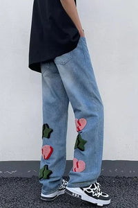 Graffiti Pattern Back Embroidered Men Jeans Pants