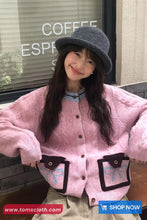 Long Sleeve Bow Pattern Knitted Cropped Cardigan Sweater