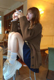 Long Sleeve V-Neck Knitted Brown Cardigan Sweater