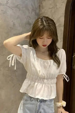 Puff Sleeve Square Collar Cropped Shirt