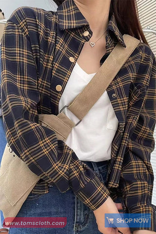 Long Sleeve Retro Plaid Color Cropped Blouse Shirts