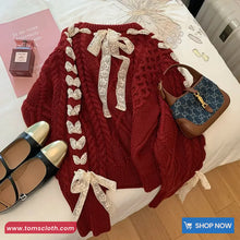 Long Sleeve Retro Lace Up Decoration Knitted Sweater