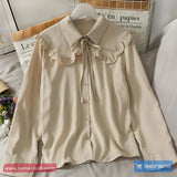 Long Sleeve Drawstring Collar Elegant Office Blouse Shirt