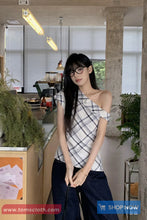 One Shoulder Retro Plaid Casual Shirt