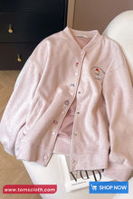 Long Sleeve Cute Light Pink Embroidered Baseball Jacket