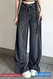 High Waist Dark Grey Women Jeans Pants