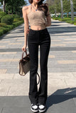 High Waist Elastic Slim Flare Jeans Pants