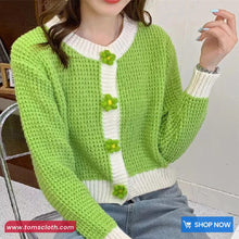 Long Sleeve Daisy Button O-Neck Knitted Cardigan Sweater