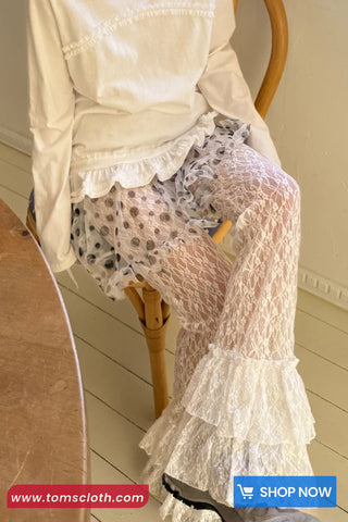 Retro Lace Ruffles Long Grunge Pants