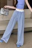 High Waist Elastic Loose Plaid Pants