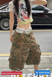 High Waist Camouflage Pattern Cargo Ripped Pants