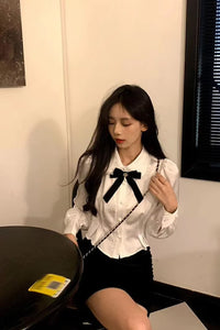 Long Sleeve Cute Bow Lace Blouse Shirt