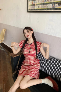 Vintage Red Plaid Slim Mini Dress