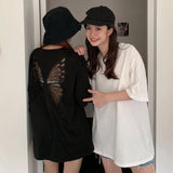 Short Sleeve Back Butterfly Pattern Hollow Out Shirt