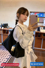 Long Sleeve Cute Bow Striped A-Line Dress